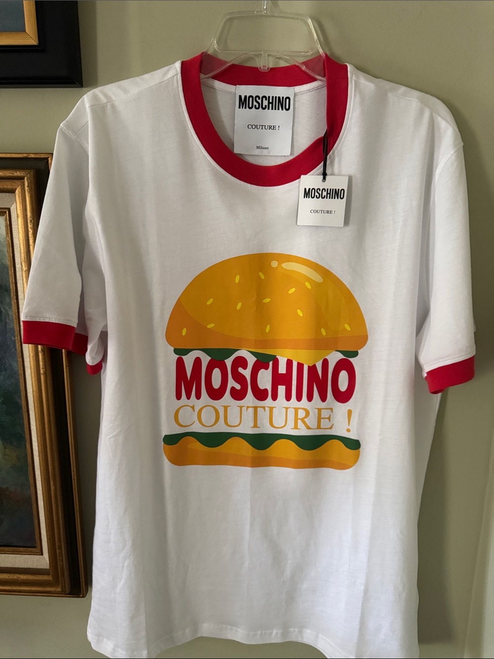NEW Moschino Hamburger Logo Tee Size White Graphic Burger Tee Size L 50 - Picture 9 of 10